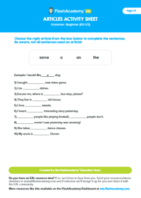 Articles Activity Sheet